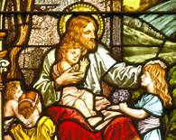 Luke 18-16 Jesus, children, stained glass